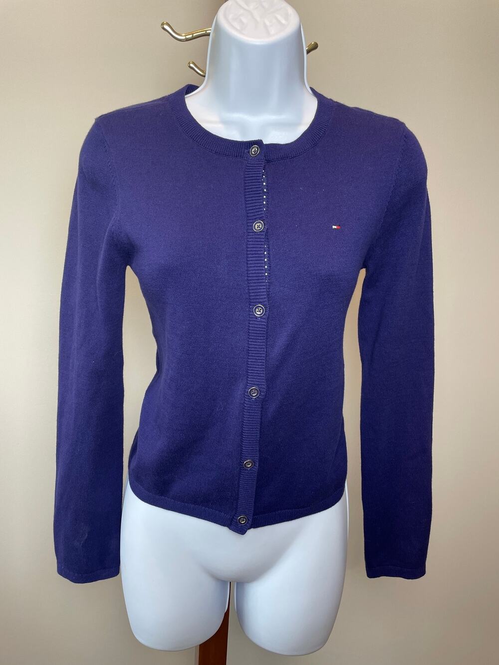 Tommy Hilfiger Girls XL 16 Purple Cardigan 100% Cotton Button Front Crew Neck